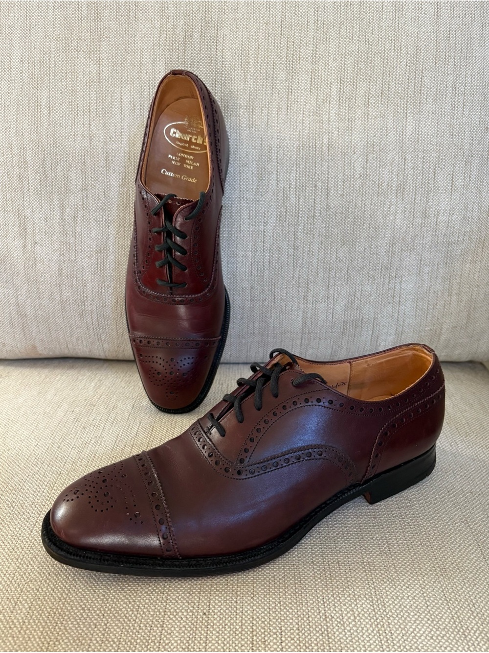 Church's Custom Made Diplomat Burgundy Brown Cap Toe Oxford Dress Shoe US 8.5D
